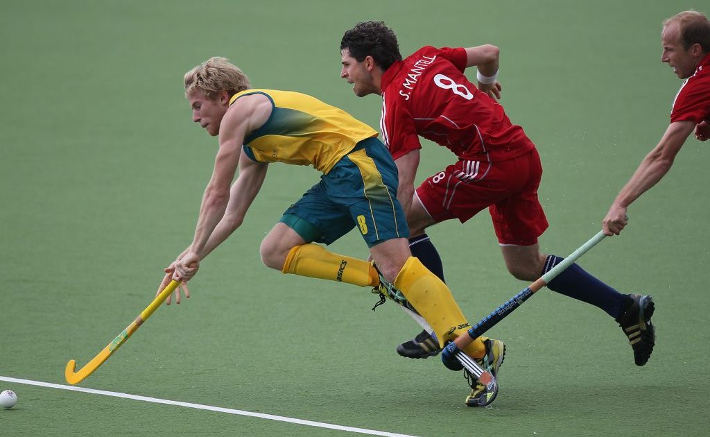 Matthew Butturini in action for Australia against Great Britain. His marvellous defensive skills ensured he would be selected to represent Australia at the London Olympic Games.
